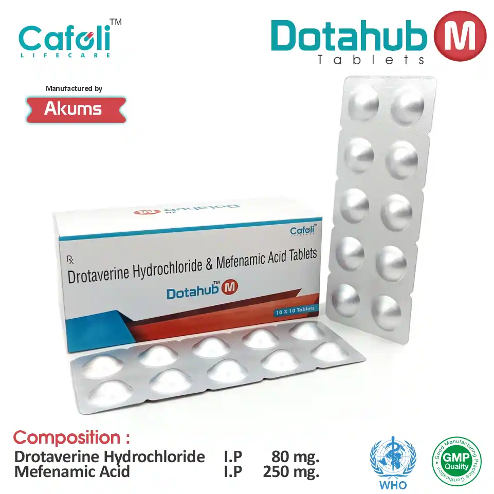 Drotaverine (80mg) + Mefenamic Acid (250mg) Tablet at Best Price in PCD Pharma Franchise for Antispasmodic and Pain Relief, Muscle Relaxant.